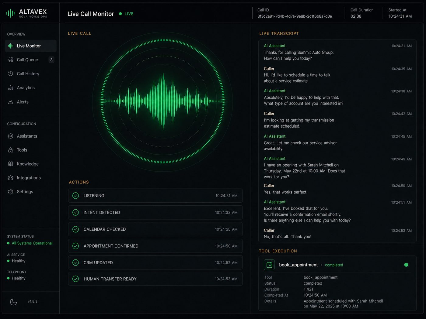 Nova live call interface
